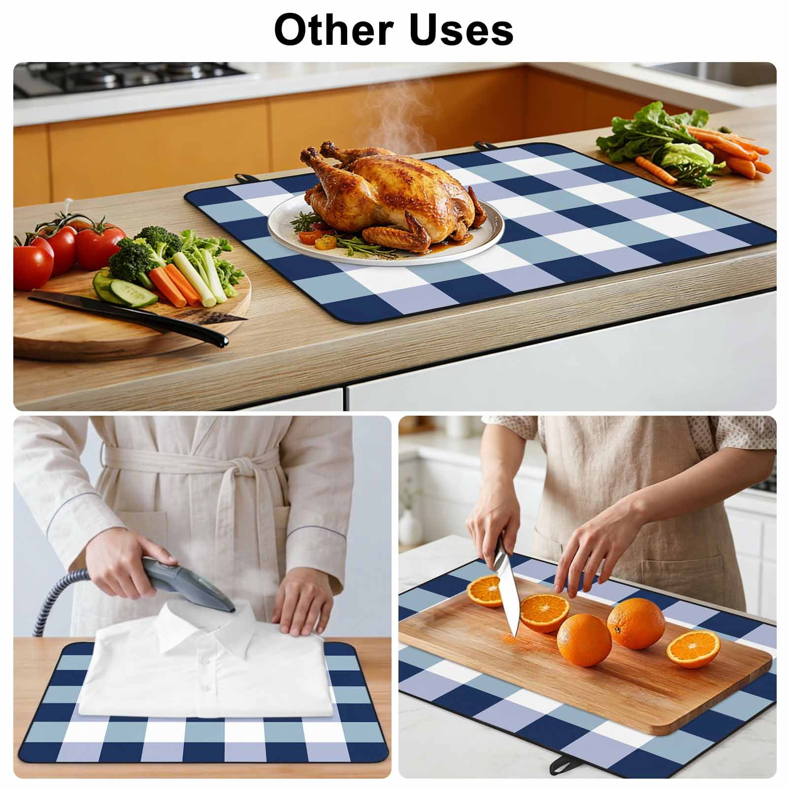 Navy Blue Plaid Stove Top Cover for Electric Stove, Heat-proof & Non Slip Glass Top Stove Cover Protector, Spring Farmhouse Buffalo Checkered Kitchen Flat Cooktop Rubber Mat 24x21 Inches