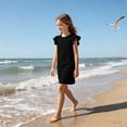 thumbnail image 2 of Grblisyd Girls Dress Summer Ruffle Sleeve Crew Neck Sundress Solid Color Casual Party Dresses for Kids 2-13 Years, 2 of 6