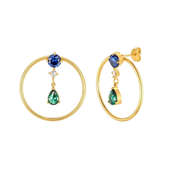 VNOX Gold Color Drop Earrings for Women, Stainless Steel Blue White Green CZ Round Dangle Earrings for Daily Round Drop