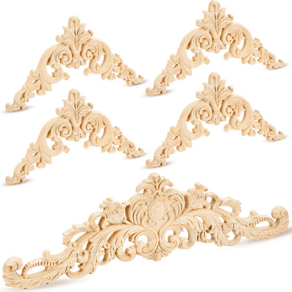 3X Wood Appliques Onlays Decorative Wood Appliques DIY Wood Appliques for Mirror Bed Door Cabinet Wardrobe Furniture