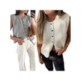 thumbnail image 4 of Yunliwuli Women Knitted Tank Tops Casual Summer Button Front Basic Vest Sleeveless Shirt Aesthetic Clothes for Streetwear, 4 of 10