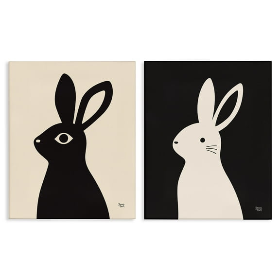 Stupell Industries Cream & Black Rabbits Animals Painting Wrapped Canvas Art Print Wall Art, 16 x 20, Set of 2