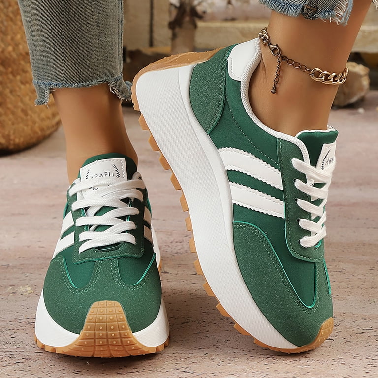 Women's Lace up Platform Sneakers 2026 Trendy Splice Suede Color
