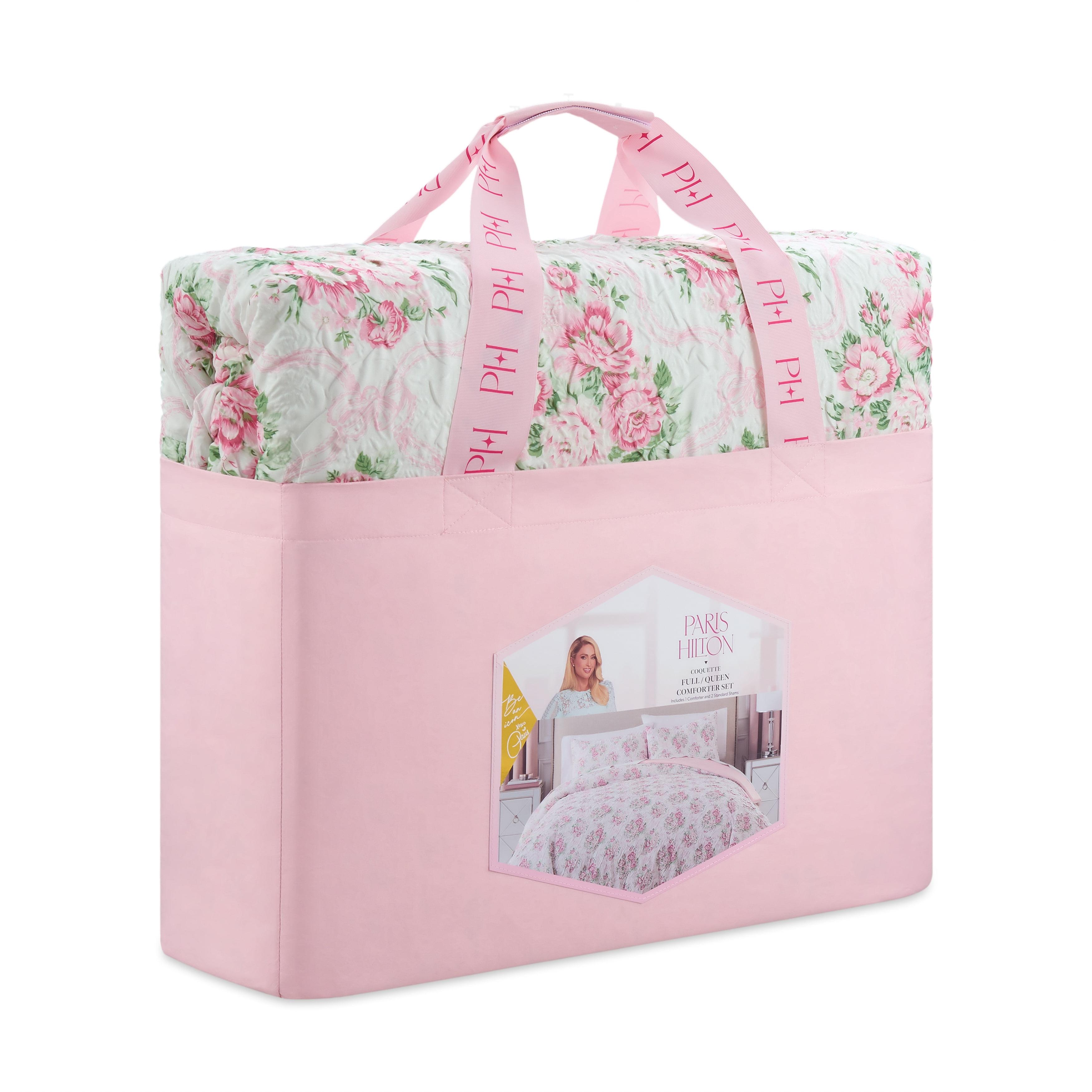 Paris Hilton Coquette 3-Piece Floral Pink Comforter Set, Full/Queen