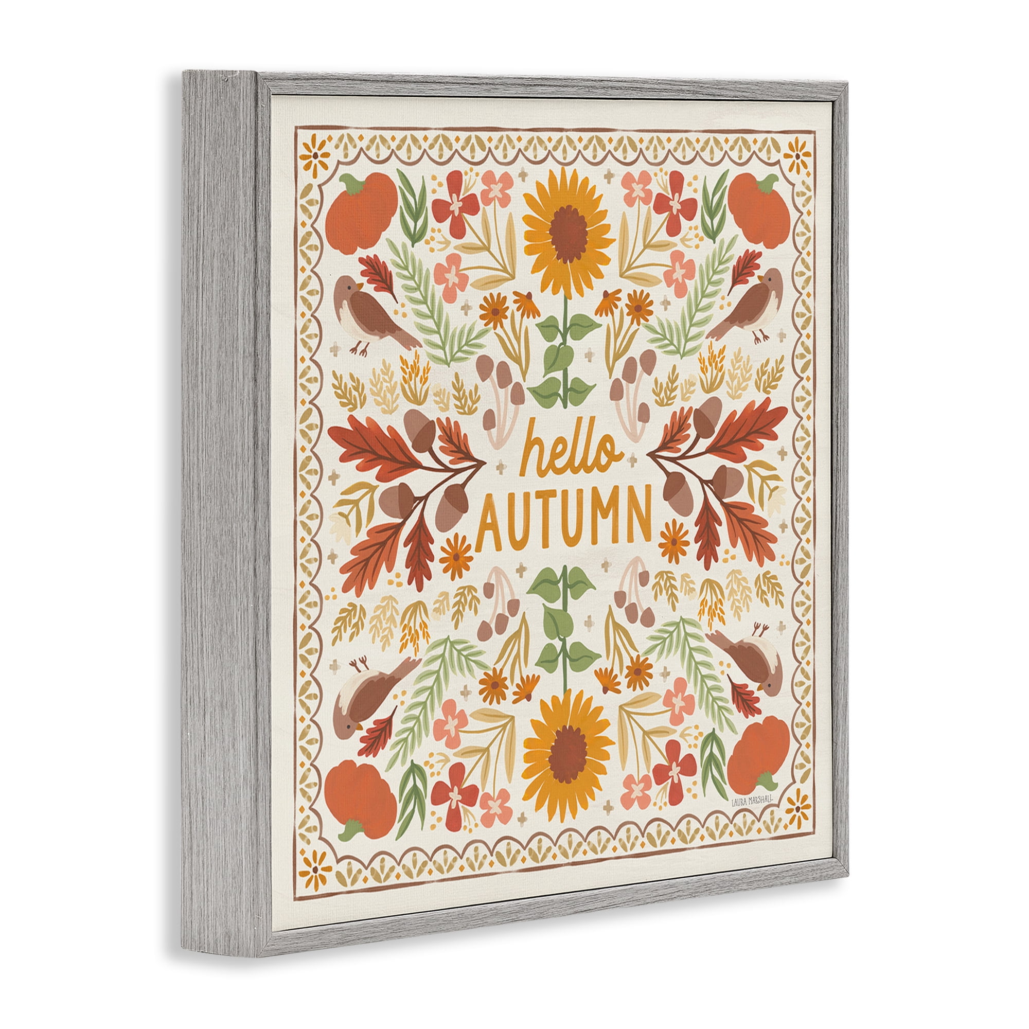 Stupell Industries Hello Autumn Pattern Landscape Painting Gray Framed Art Print Wall Art, 24 x 24