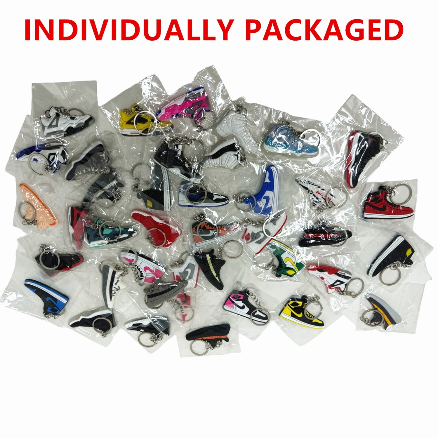 100 Pcs of 2D Sneakers Keychains Hype Beast Sneaker 2D Variety of Keychains Lot (Random Color and Design)