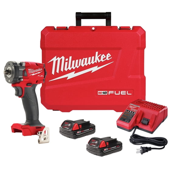 Milwaukee 2854-22CT M18 FUEL Lithium-Ion Brushless Compact 3/8 in. Cordless Impact Wrench Kit with Friction Ring (2 Ah)