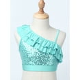 thumbnail image 3 of TiaoBug Kids Girls Asymmetrical Ruffled Sequin Performance Crop Tops Modern Jazz Hip Hop One Shoulder Dance Top Mint Green 8, 3 of 7
