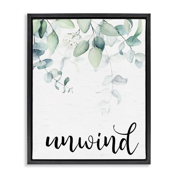 Unwind Leafy Herbs Black Framed Floater Canvas Wall Art, design by Lettered and Lined