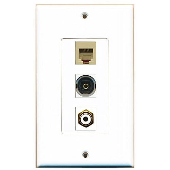 RiteAV - 1 Port RCA White and 1 Port Phone RJ11 RJ12 Beige and 1 Port Toslink Decorative Wall Plate Decorative