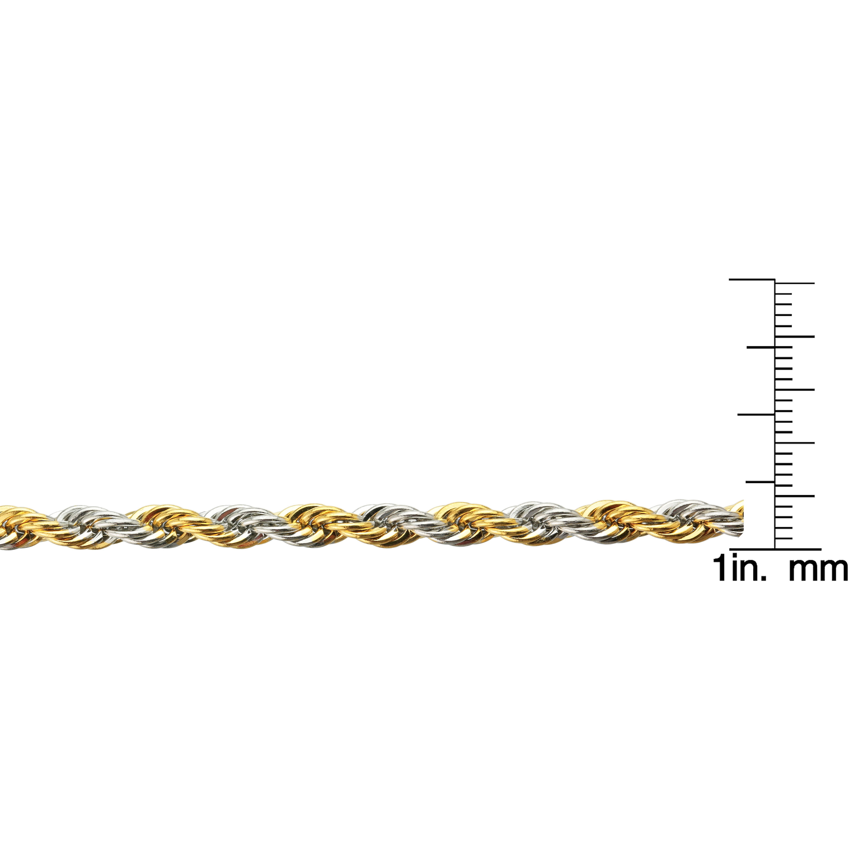 Stainless Steel 20 Inches Long 4 MM Wide Two Tone Rope Chain Necklace Gold Ion Plating with Lobster Claw Clasp for Men by Metro Jewelry