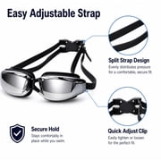 Adult Swim Goggles with Mirror Coated Lenses and Adjustable Strap for Pool and Training, TIKA