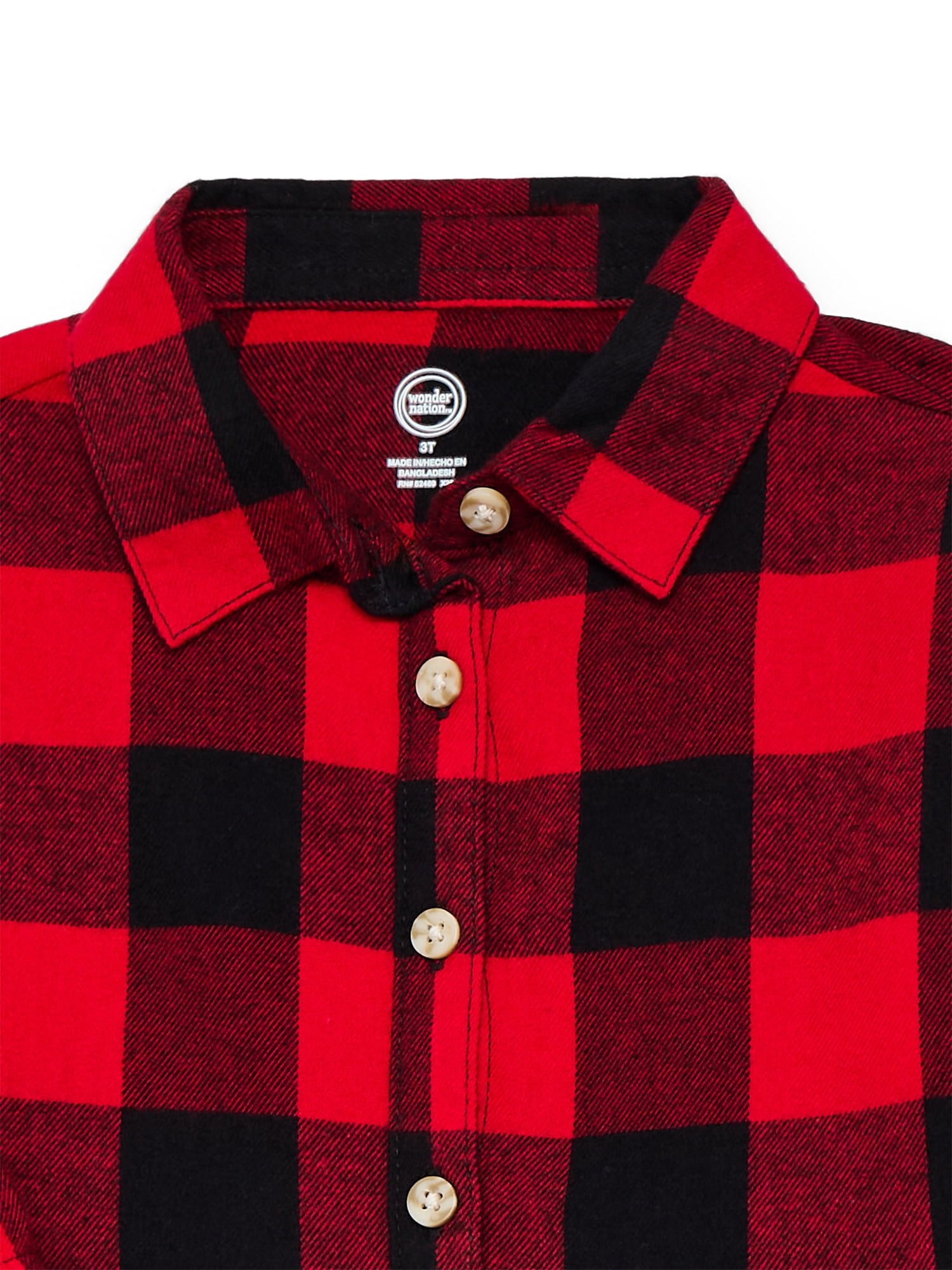 Wonder Nation Toddler Girls' Flannel Shirtdress with Long Sleeves, Sizes 12M-5T