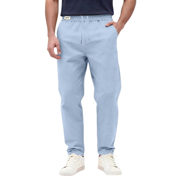 LNZGNM Mens Chino Pants Breathable Straight Pant Casual Lightweight Stretch Drawstring Sweatpants Jogging Trousers with Pockets,Light Blue M