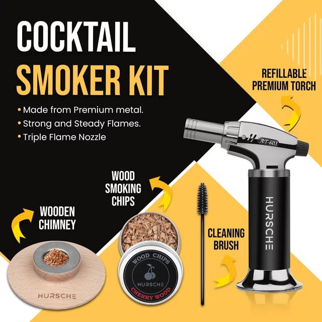 Cocktail Smoker Kit with Torch, whiskey smoker kit with 4 Flavors