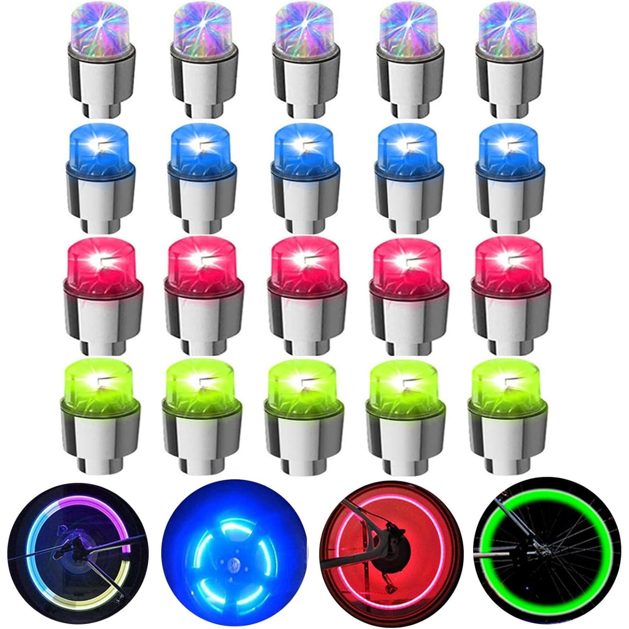 ZWHong LED Wheel Lights for Bike, Car, Motorcycle - 20 Pack Light Up Valve Stem Caps, Waterproof Multicolor Motion Sensor Tire Lights, Cool Safety Night Lights for Adults