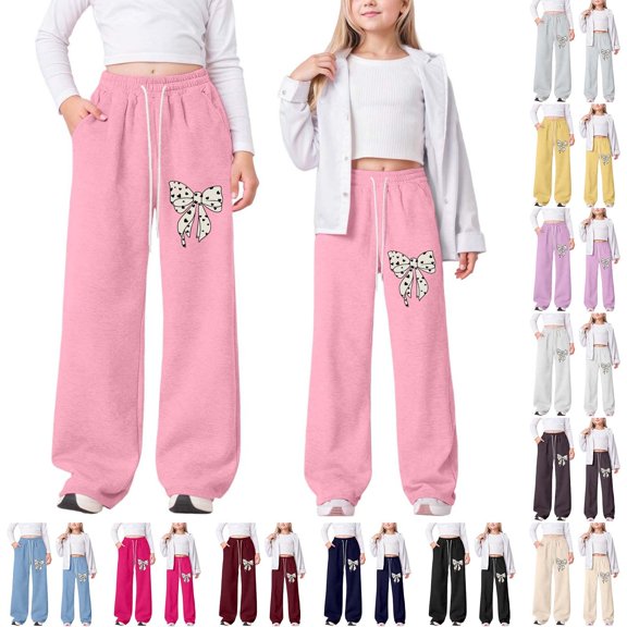 Gunia Girls Sweatpants Baggy Wide Leg Soft Casual Joggers With Elastic Waistband Play School Comfort Athletic Pants With Pockets 4-13 Years