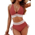 thumbnail image 5 of Blooming Jelly Women High Waisted Bikini Sets Tummy Control Swimsuits Color Block Two Piece Drawstring Bathing Suit, 5 of 5