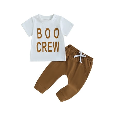 

Bagilaanoe 2Pcs Toddler Baby Boy Halloween Outfits Letters Print Short Sleeve T-shirt Tops + Trousers 6M 12M 18M 24M 3T Kids Long Pants Set