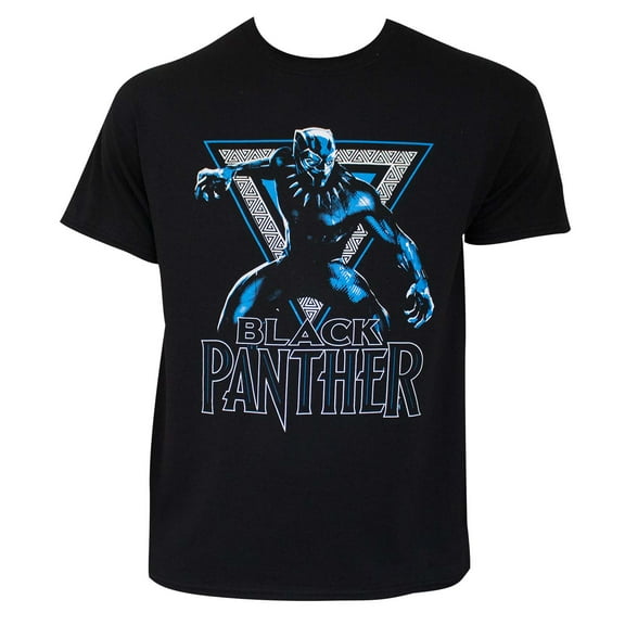 Black Panther (Marvel Comics) Mens T-Shirt -Posed for Battle in Triangle