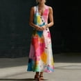 thumbnail image 5 of Uootdi Linen Jumpsuits for Women Tie Dye Print V Neck Sleeveless Button Pocket Casual Loose Fit Outfits Gift, 5 of 7