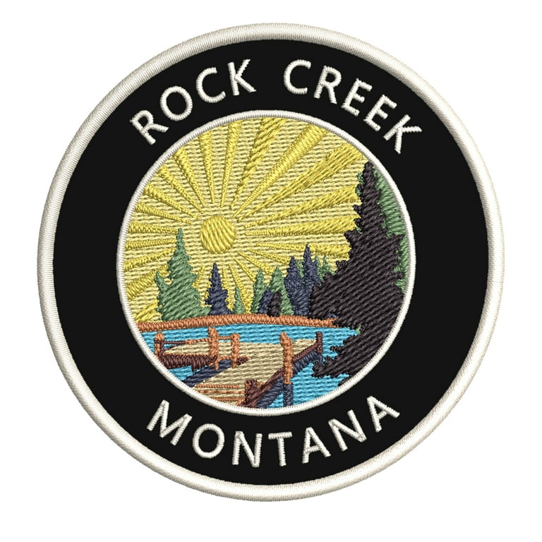 Lake Dock - Rock Creek - Montana 3.5 Embroidered Patch Iron-On or Sew-On  Decorative Embroidery Patches - Nature Animals Wolves Camping Hiking Trails  - Badge Emblem - Novelty Applique 