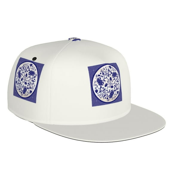 Flat Bill Trucker Hats for Women Men - Blue And White Porcelain Adjustable Flat Baseball Cap Snapback Hats Dad Hats for Men