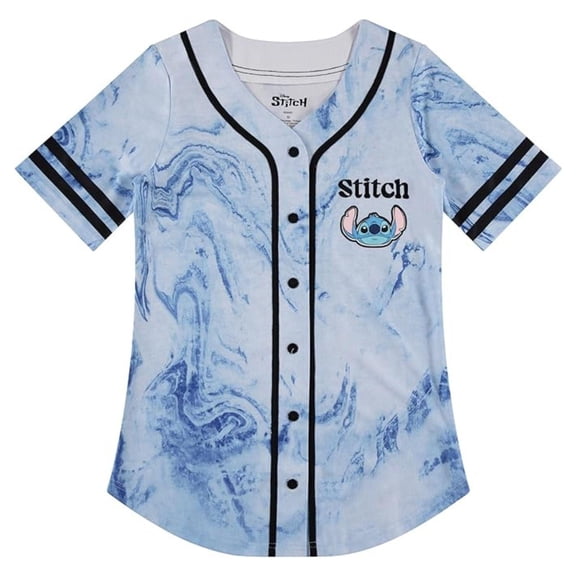 Disney Women's Lilo and Stitch Baseball Jersey, Graphic Print Stitch Baseball Shirt White Black - S