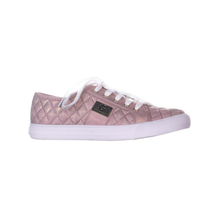 G Guess Women's Backer2 Lace Up Leather Quilted Pattern Sneakers Shoes Pink (8.5)