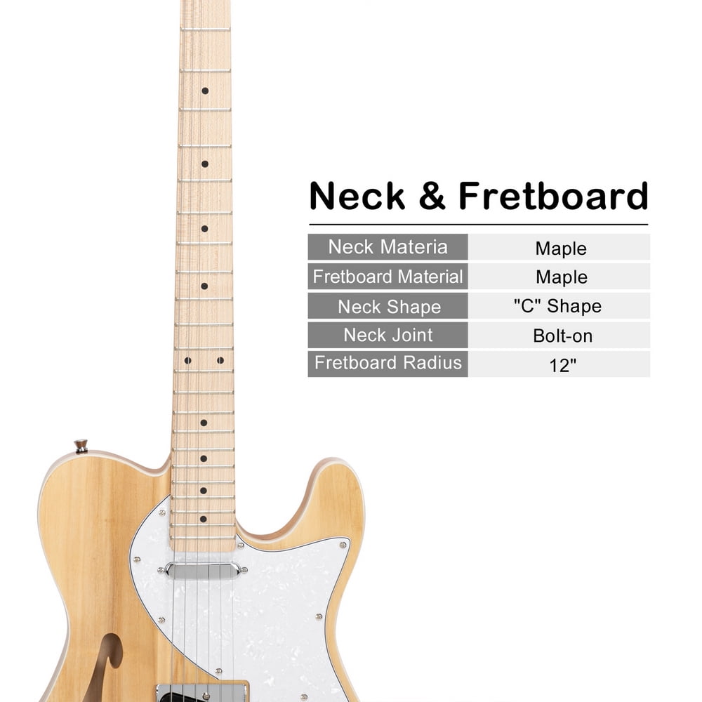 Private Jungle Glarry GTL Semi-Hollow Electric Guitar F Hole SS Pickups Maple Fingerboard White Pearl Pickguard,Log Color