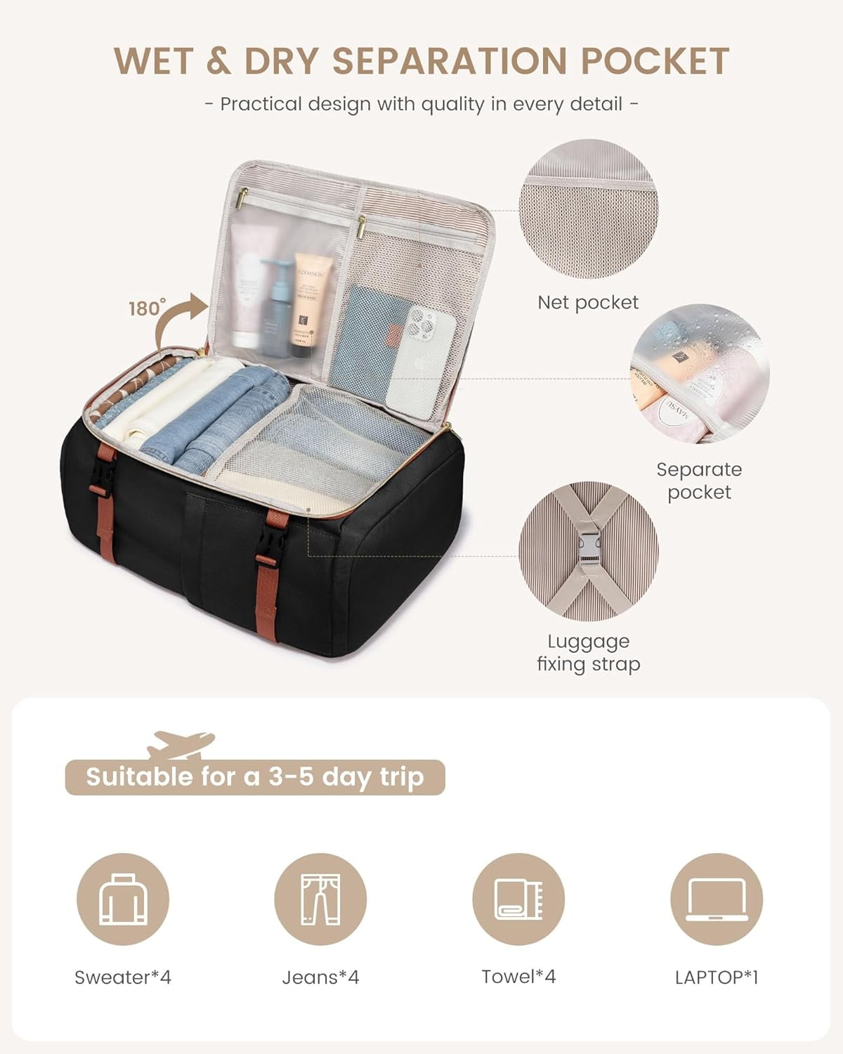 LOVEVOOK 40L Travel Backpack for Women, TSA Approved Carry On Backpack with 3 Packing Cubes, Personal Item Bag Fits 17" Laptop, Water-resistant Carry On Bag for Airplanes