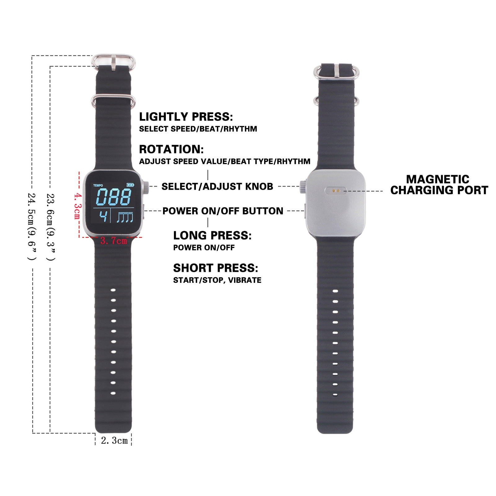 PUREKKI Vibrating Metronome Watch for Music Practice, Lightweight and Wearable with Long Battery Life