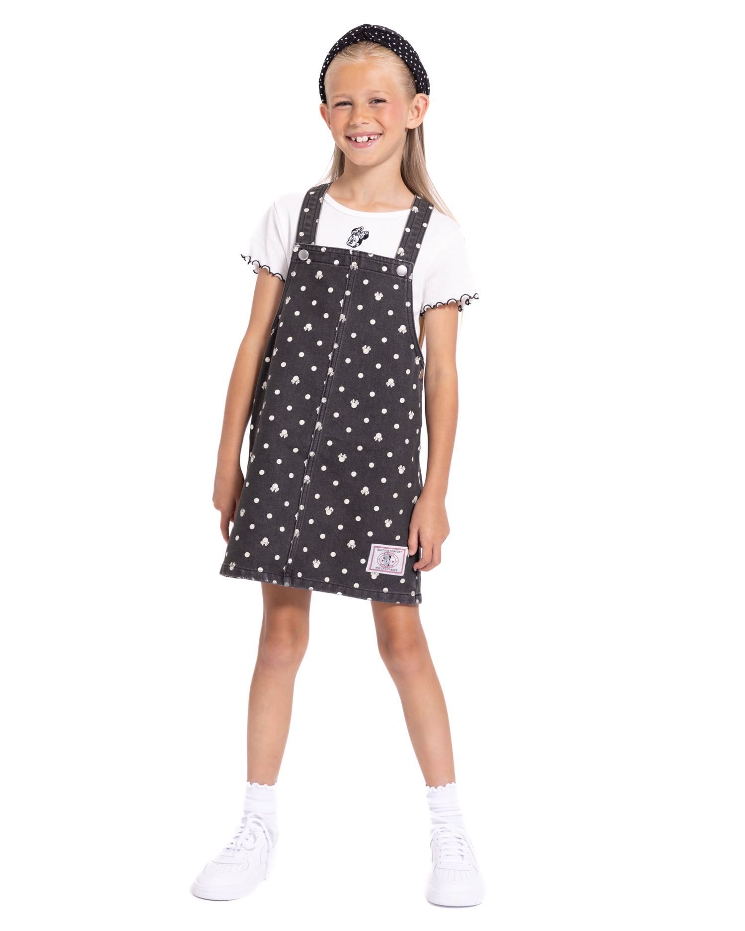 Minnie Mouse Girls Graphic Ribbed Tee and Denim Jumper Dress Set, 2 Piece, Sizes 4-12