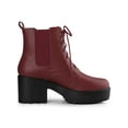 thumbnail image 3 of BLISSFUL STEP Women's Platform Chunky Heels Chelsea Combat Boots Burgundy 9, 3 of 6
