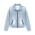 thumbnail image 4 of PiGOGI Women's Fall Winter Solid Zip Pocket Denim Jacket Long Sleeve for Fitness Yoga Sports Casual Light Blue L, 4 of 7