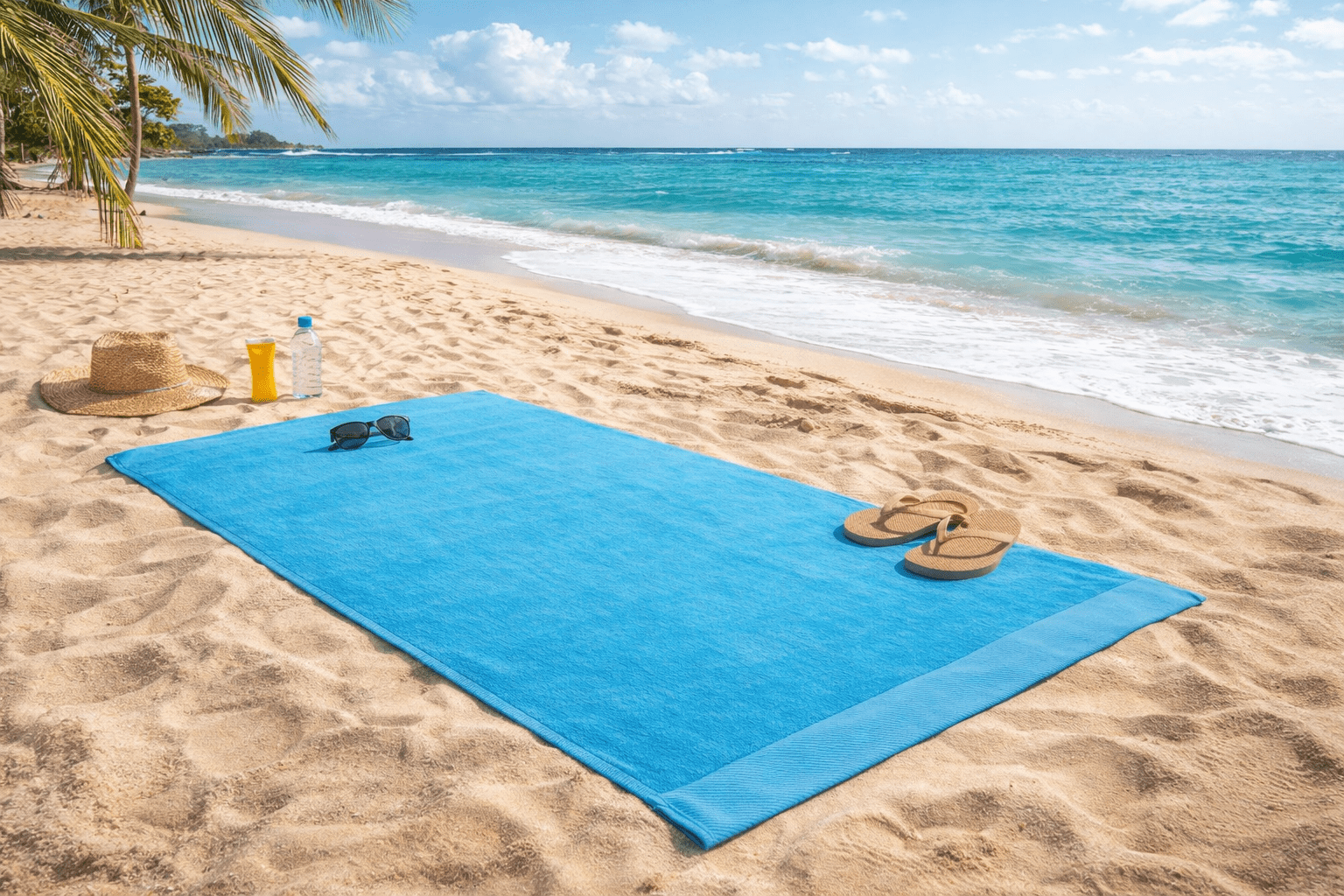 ELEGANI Jumbo Size Terry Dobby Hem Velour Beach Towel - 36 inch x 72 inch - Aqua