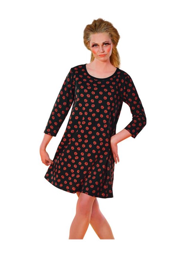 Black and Orange Pumpkin Printed Woman Adult Halloween Costume - Medium