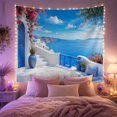 thumbnail image 2 of White Steps Leading to Sea with Bougainvillea Serene Coastal for Nature Lovers Mediterranean Wall Art Housewarming Gift Tapestry Wall Hanging for Living Room and Bedroom, 2 of 7