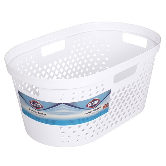 Clorox 1 Bushel White Oval Plastic Laundry Basket with Carry Handles