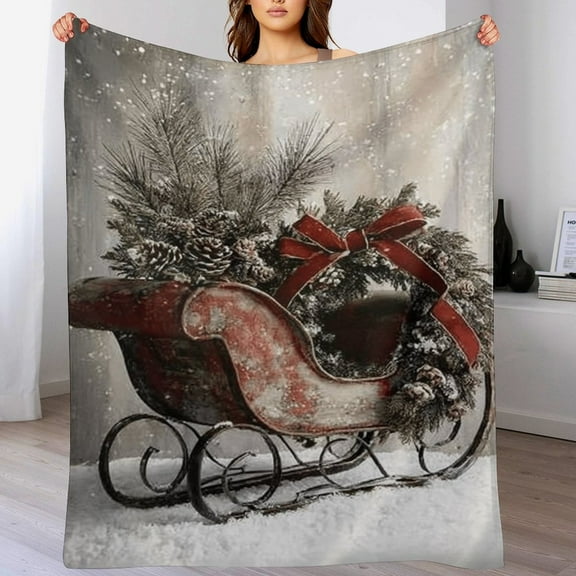 RKSupls Christmas Throw Blanket,Soft Warm Fannel Santa's Sleigh Blankets Gift for Home Bed Sofa Couch Decor,30x40 in