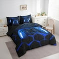 thumbnail image 3 of jejeloiu Blue Game Console Twin Bedding Sets 7-Piece,Gamer Gaming Bedding Comforter Set,Modern Geometric Honeycomb Sheet Sets For Boys Kids,Breathable Bedroom Decorative Reversible, 3 of 8