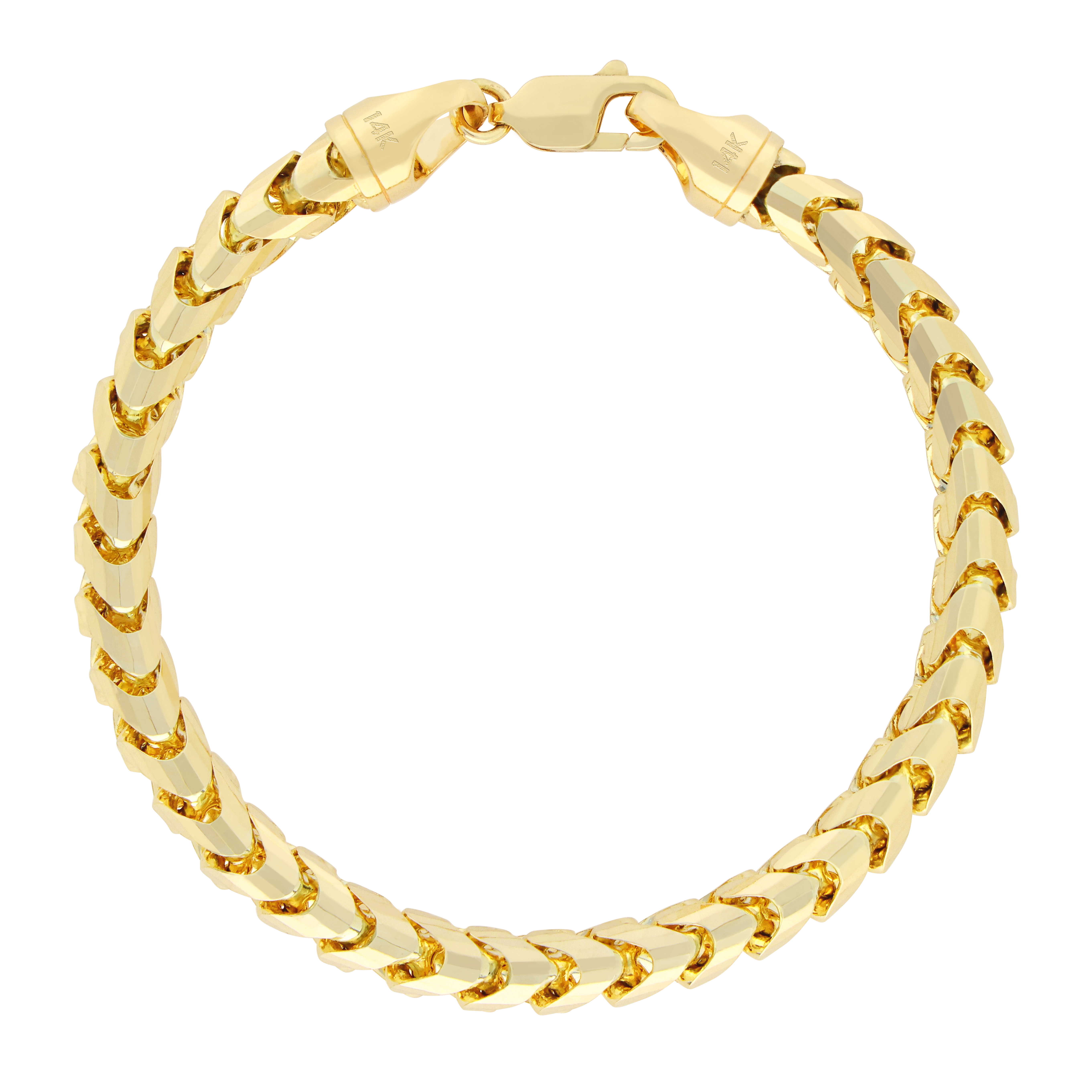 Nuragold 14k Real Yellow Gold Solid Franco Diamond Cut 6mm Spiga Wheat Chain Bracelet (7"-9") Italian Jewelry for Men