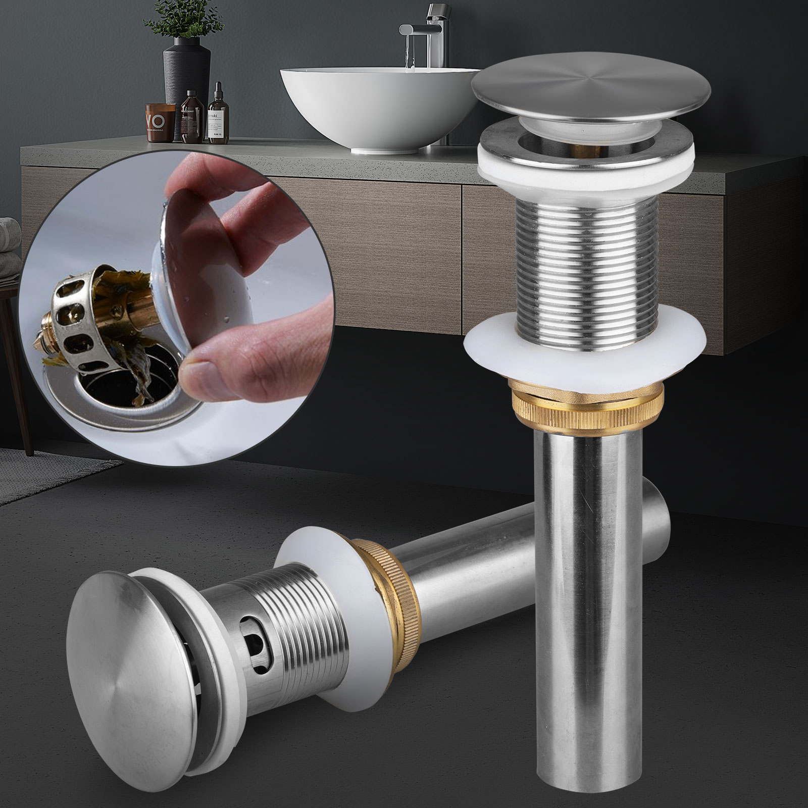 1 1 2 Bathroom Faucet Vessel Vanity Sink Pop Up Drain Stopper Brushed Nickel