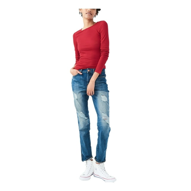 Aeropostale Womens Slim Fitting Ribbed Graphic T-Shirt, Red, Juniors, Large