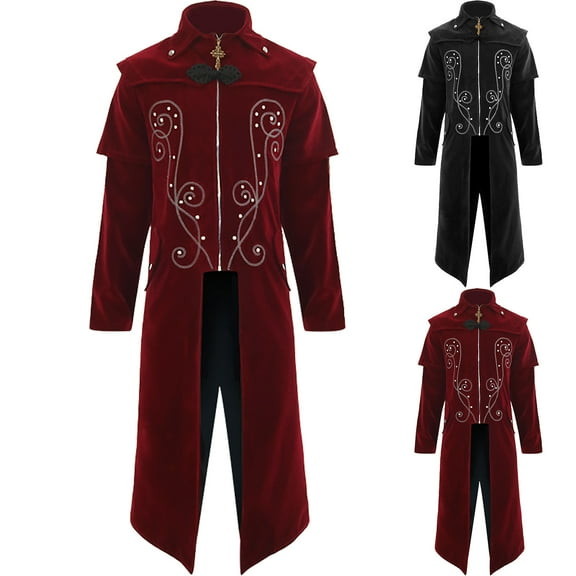 Hvyesh Medieval Steampunk Tailcoat Halloween Costumes for Men Renaissance Pirate Vampire Gothic Jackets Vintage Warlock Frock Coat