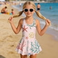 thumbnail image 3 of COEQINE Girls One Piece Bathing Suit, Scoop U-Neck & V Back Playful Swimsuit with Attached Skirt, Beach Swim Dress for Kids Age 12-13, Machine Washable, Starfish Coral Pink, 3 of 8