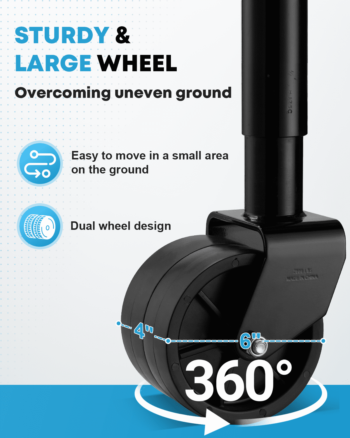 Kohree 2000lbs Trailer Jack with Dual Wheel, 20-24V Cordless Drill Compatible, 12" Lift, for RV Boat,Black