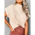 thumbnail image 5 of Women'S Solid Sleeveless Vest Mock Neck Cap Sleeve Knitwear Sweater Tops Khaki XL, 5 of 7