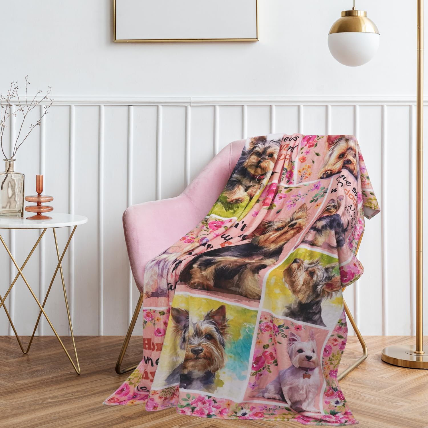 Yorkie Gifts Yorkie Blankets 50"X60" Yorkshire Terrier Dog Throw Blanket for Dog Lovers Mom Dad Flannel Puppy Print Blanket for Couch Sofa Bed Car