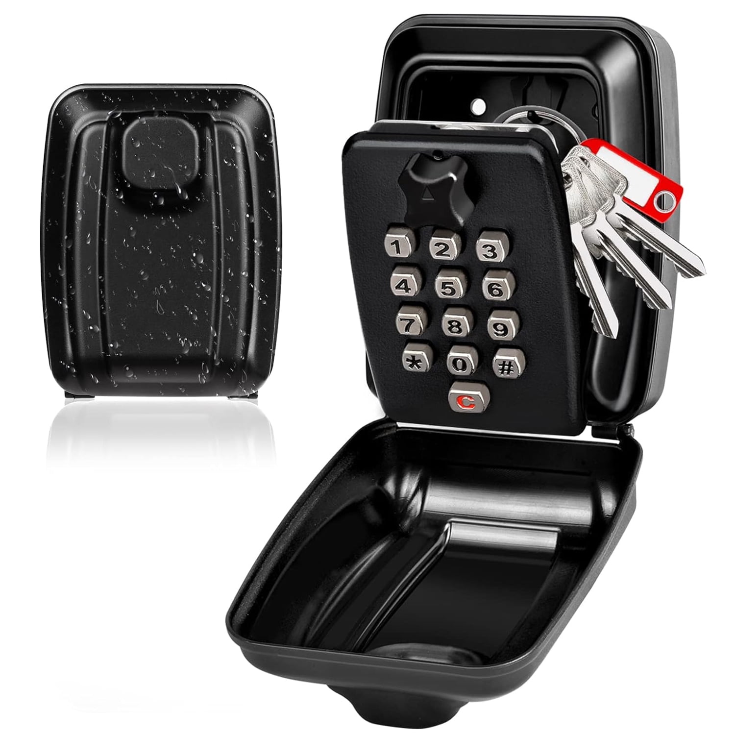 Key Lock Box for Outside, Waterproof Wall Mount Key Lock Box for House Key, 12-Digit Combination Resettable Large Capacity Security Lockbox for Home, Garage, Office,Black